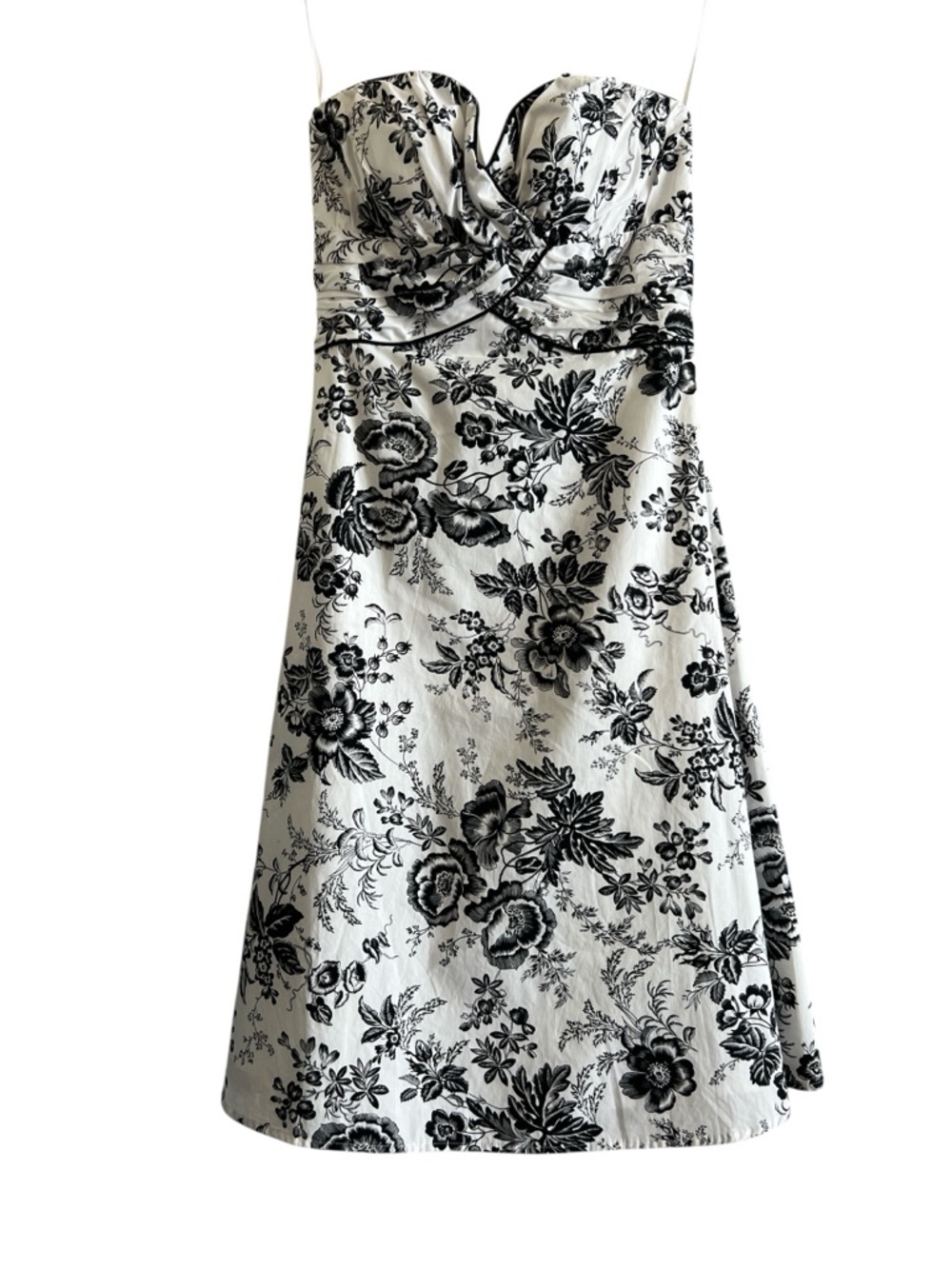 White House Black Market Strapless Black & White Floral Sundress Dress